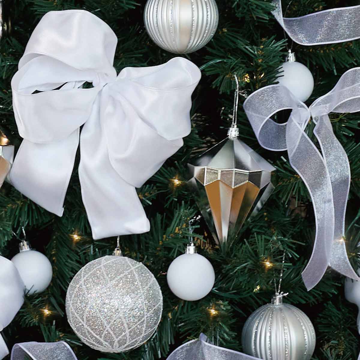 ★58-14-3-3 ウッドポットクリスマスツリーセット ホワイト高さ210×幅112cm