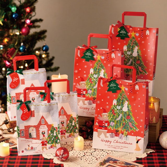 ★58-145-4-2 50枚 手提げ紙袋 クリスマスベアラー幅22×奥行12×高さ31cm