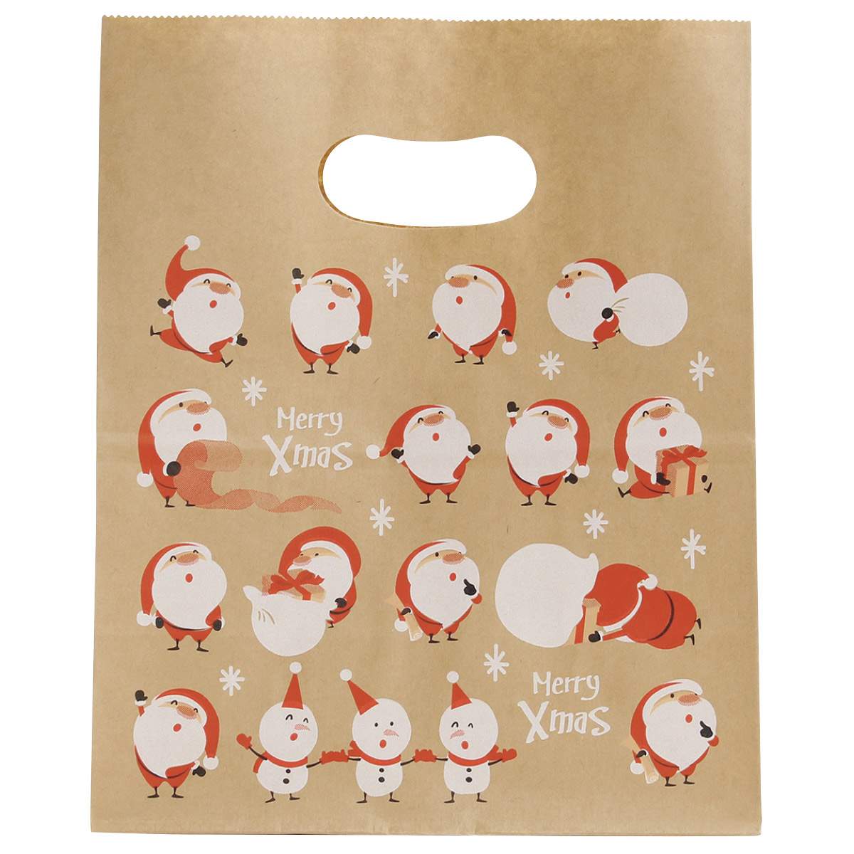 ★58-145-5-1 50枚 手提げ紙袋 豆サンタクラフト幅18×奥行10.5×高さ22.5cm