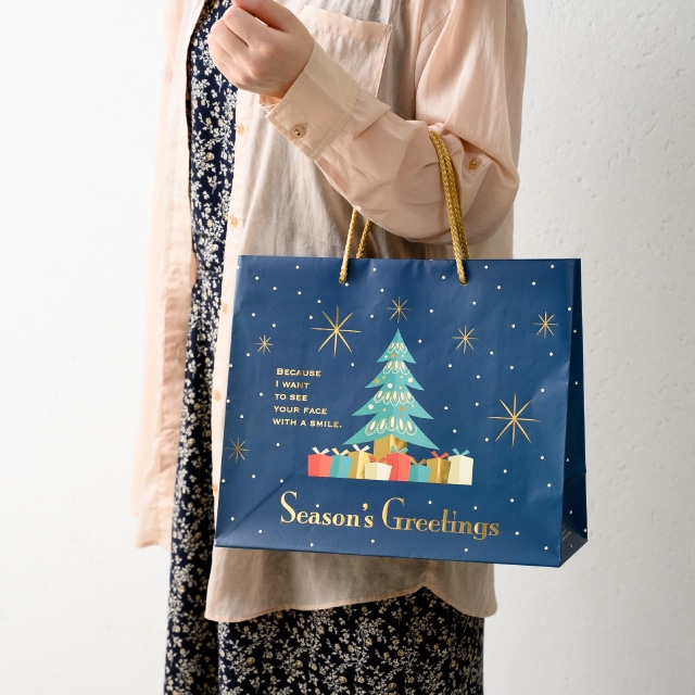 ★58-145-8-1 10枚 手提げ紙袋 クリスマスオーナメント 幅32×奥行14×高さ27cm