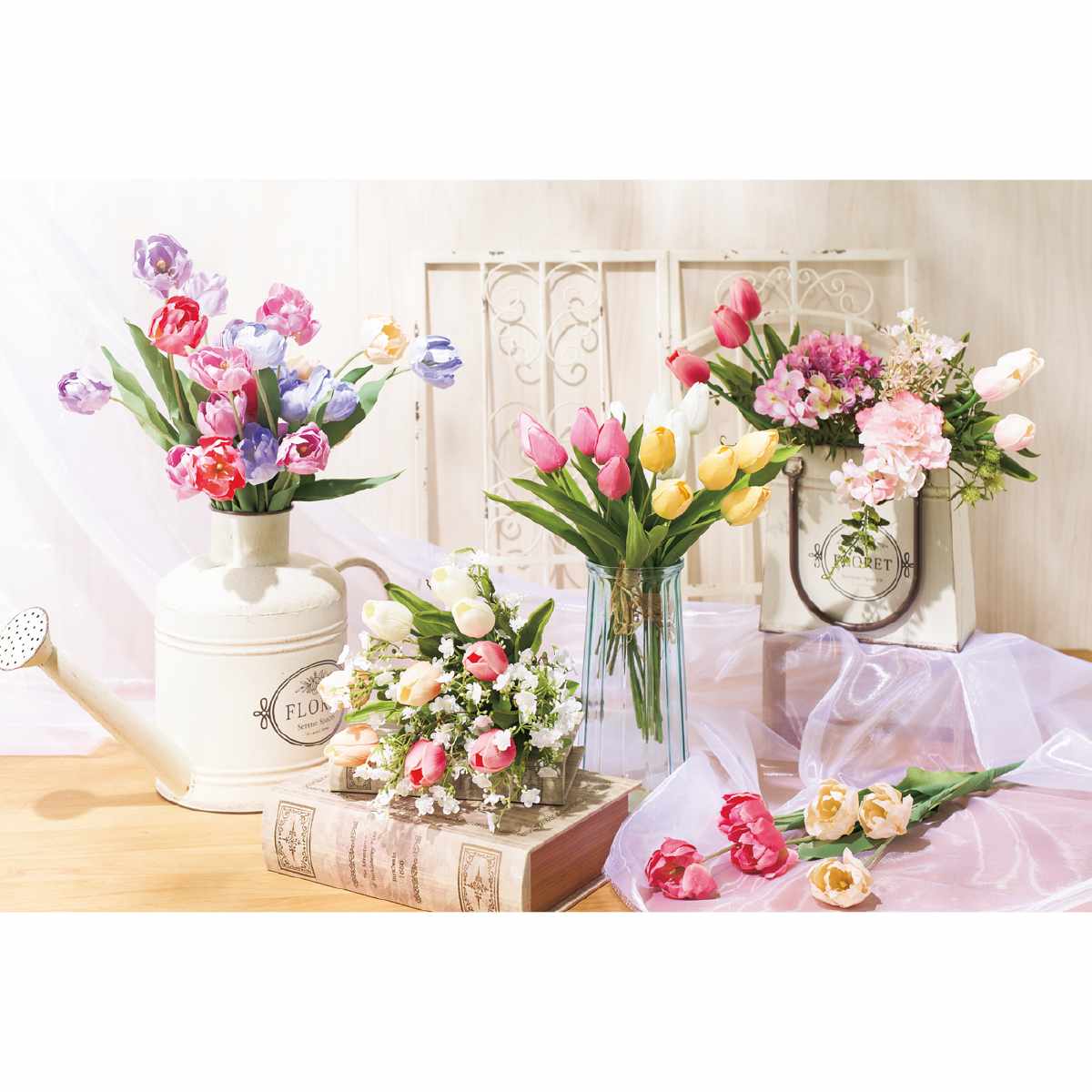 ★53-16-5-1 3束 チューリップ造花バンドルセット38cm(ピンク)