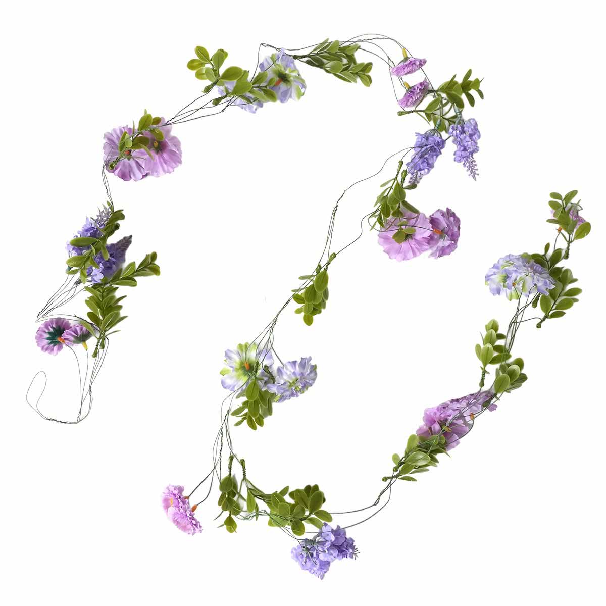 ★53-20-9-4 2本 フラワー造花ガーランドセット(パープル)