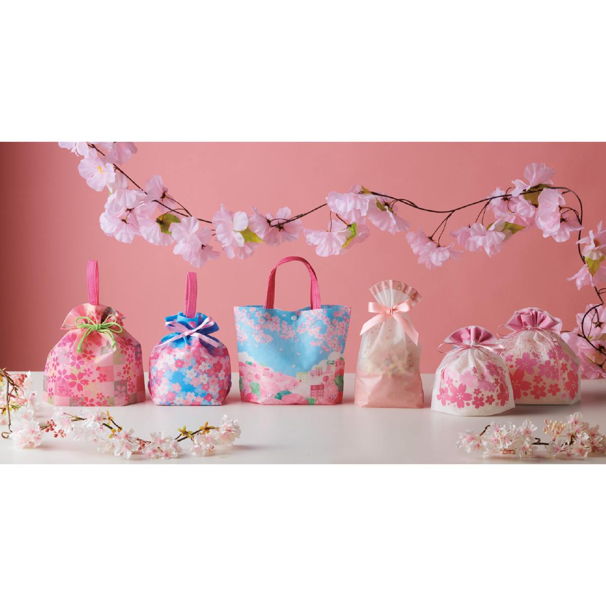 ★53-27-5-1 20枚 手提げ巾着バッグ 桜ふわり