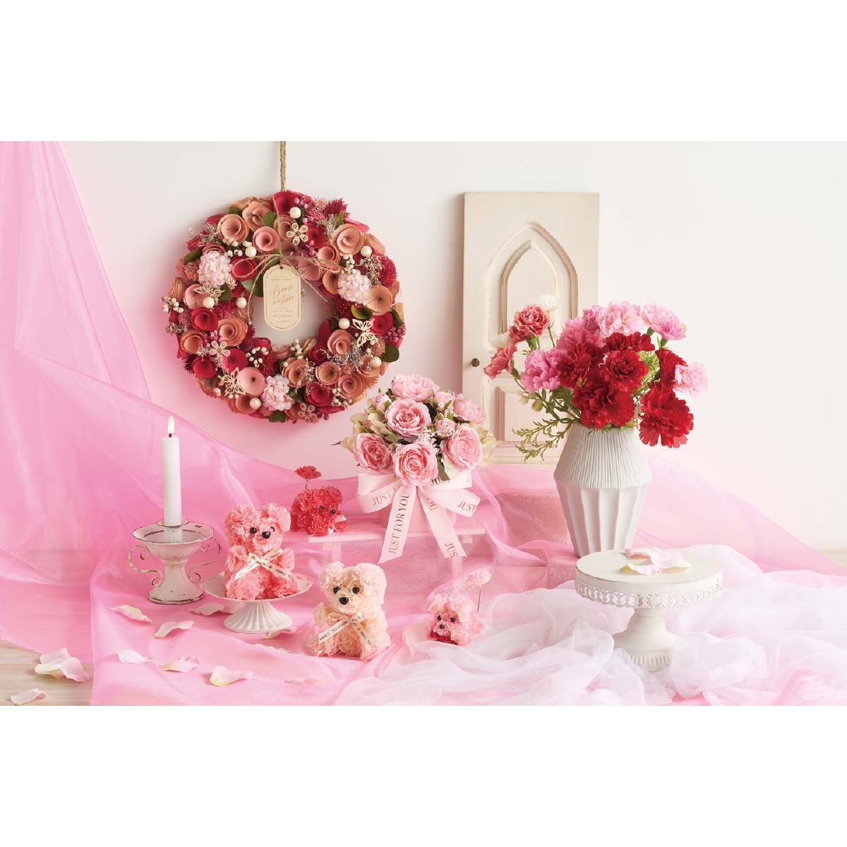 ★53-47-4-1 カーネーション造花ミックスブッシュ(レッド)