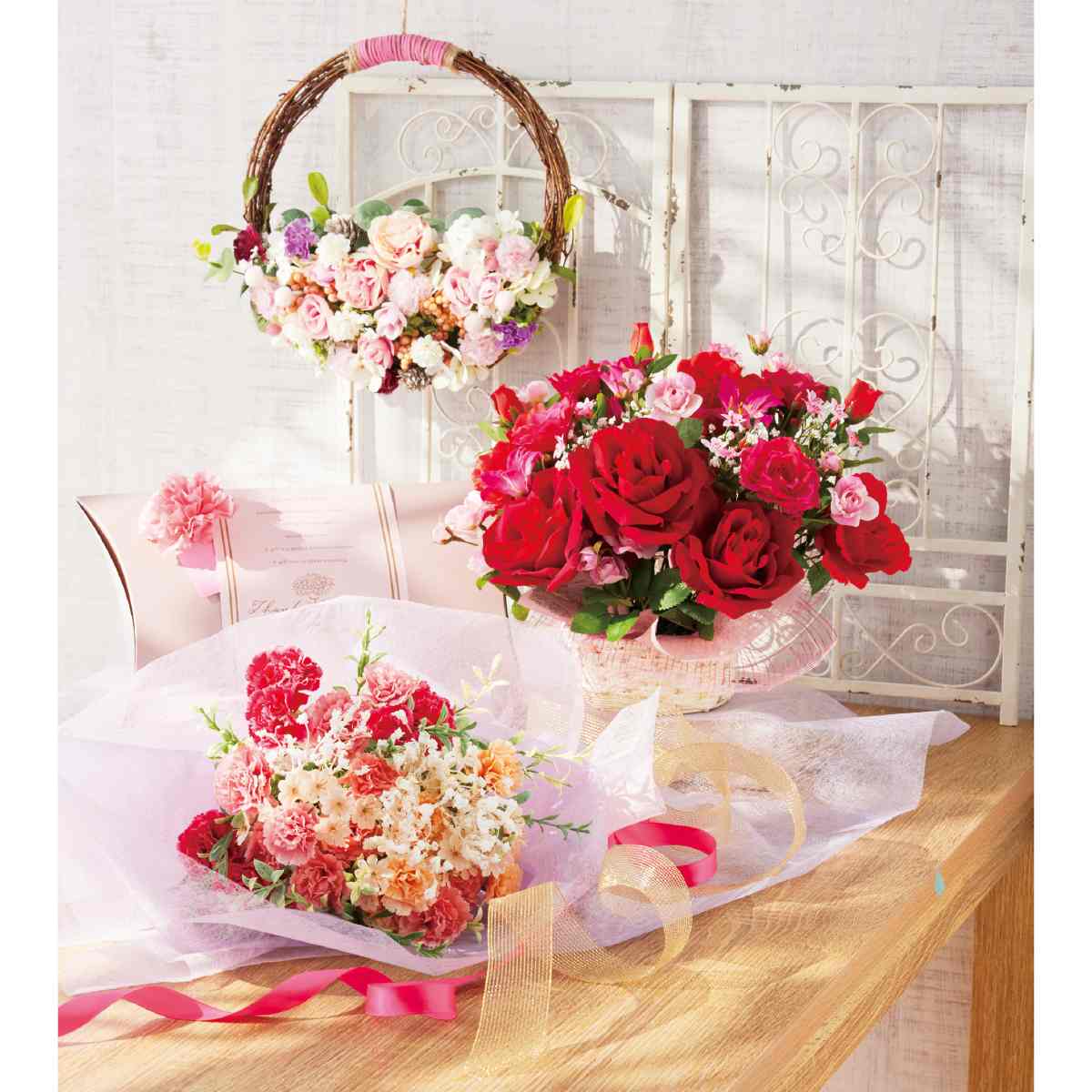 ★53-48-2-1 ナチュラルフラワーリース34cm (造花)