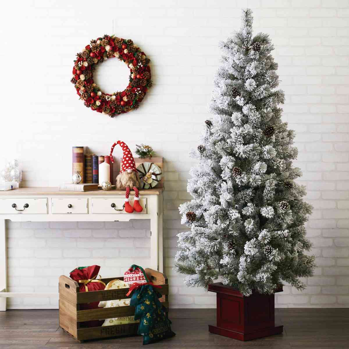 ★58-33-4-2 ブラシブランチ クリスマスツリースリムスノー高さ180×幅76cm