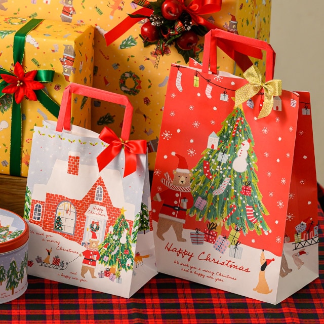 ★58-145-4-2 50枚 手提げ紙袋 クリスマスベアラー幅22×奥行12×高さ31cm