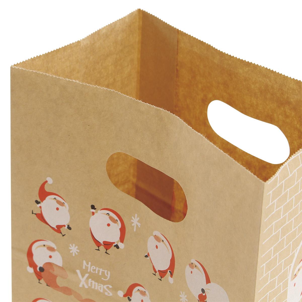 ★58-145-5-1 50枚 手提げ紙袋 豆サンタクラフト幅18×奥行10.5×高さ22.5cm