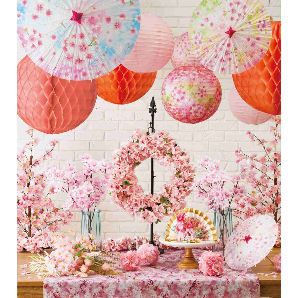 ★53-2-2-2 紙製ちょうちんピンク(白桜)