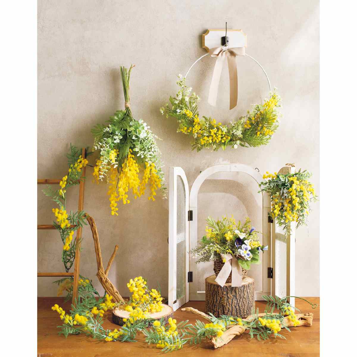 ★53-17-7-1 ミモザ&カスミソウ造花ブーケ26cm