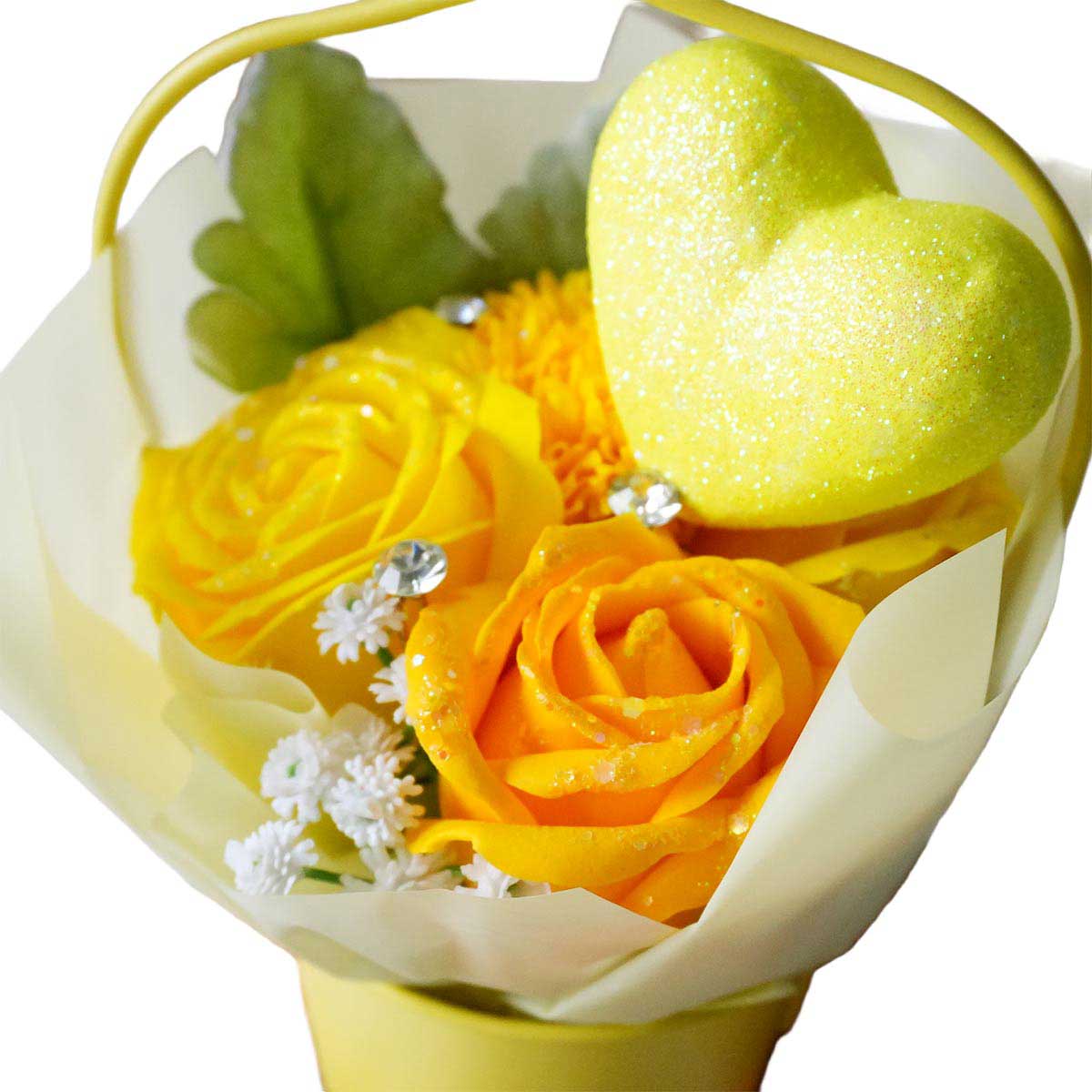 ★53-41-1-2 ハートブリキソープフラワー 高さ24cm(イエロー)