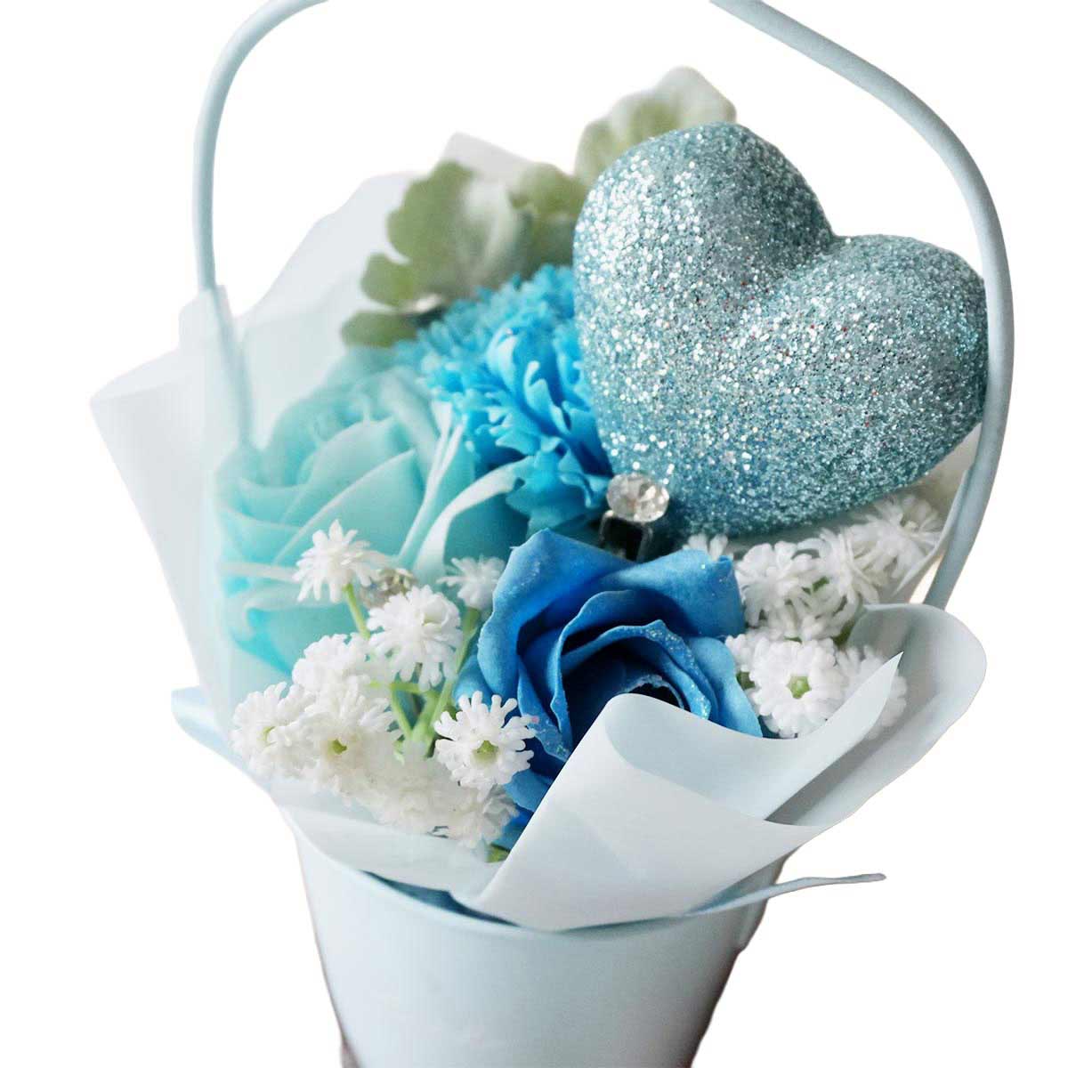 ★53-41-1-3 ハートブリキソープフラワー 高さ24cm(ブルー)