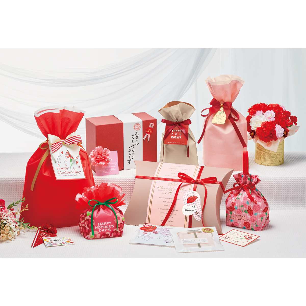 ★53-50-3-1 20枚 手提げ巾着 母の日カーネーション