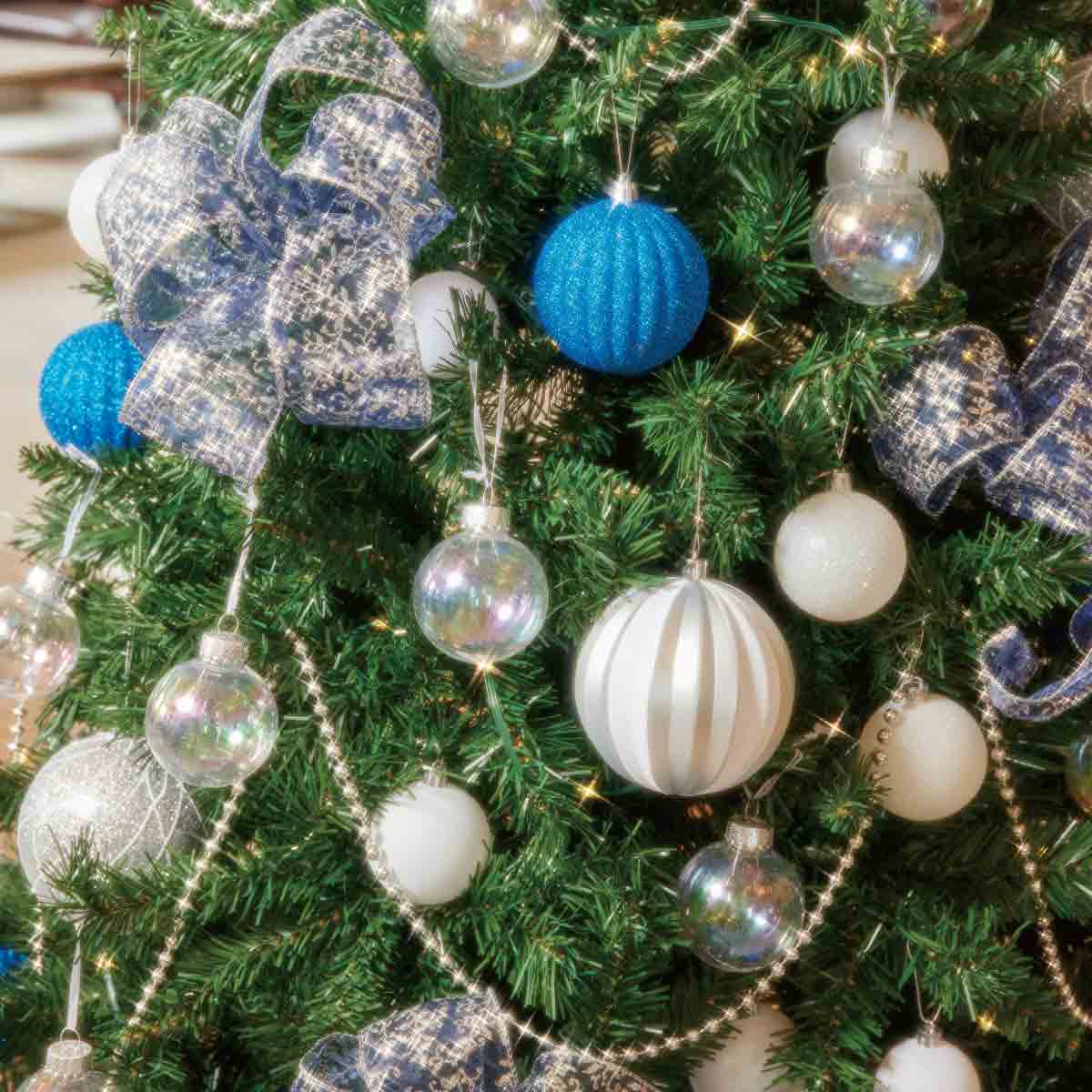 ★58-14-1-3 ウッドポットクリスマスツリーセット ブルーシルバー高さ210×幅112cm