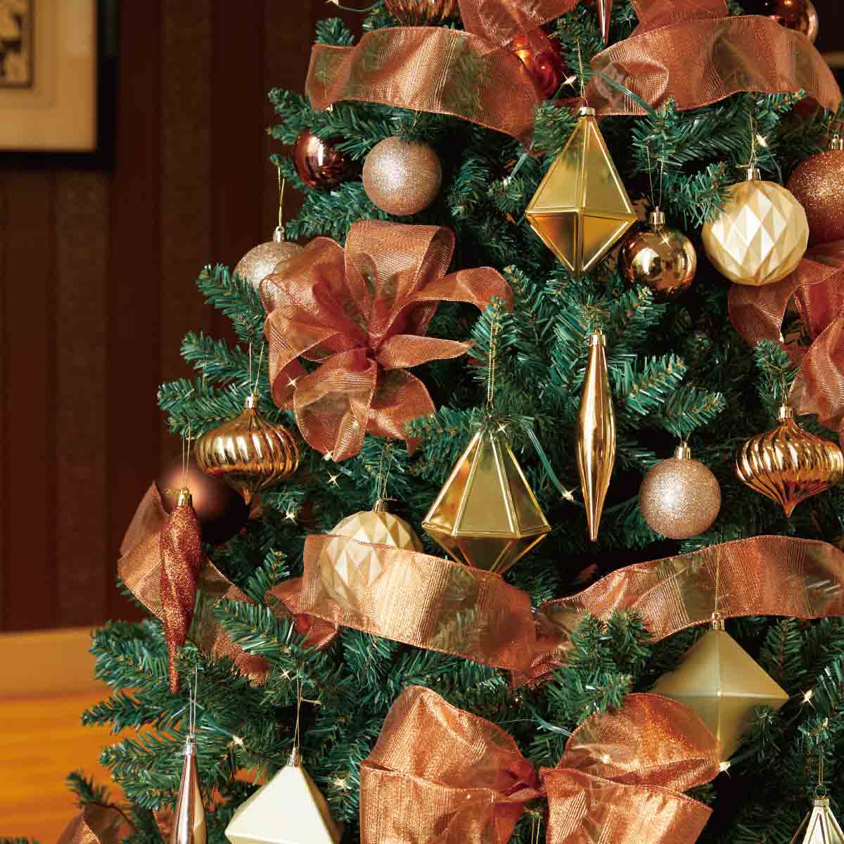 ★58-18-1-3 ゴージャスクリスマスツリーセット コパーゴールド高さ240×幅132cm