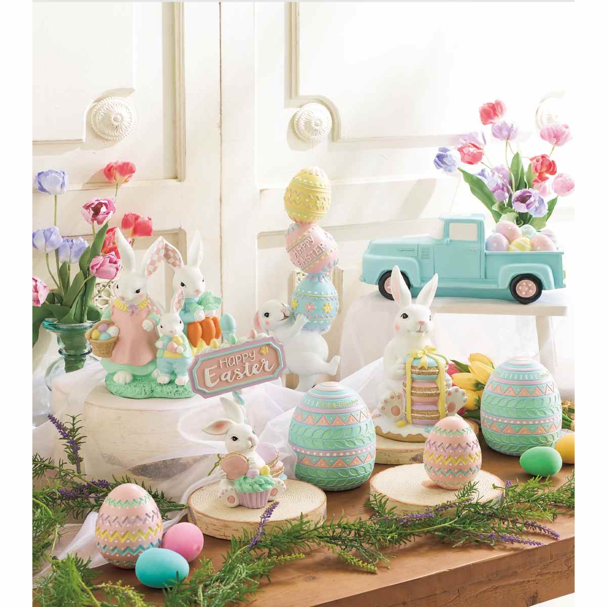 ★53-16-6-4 6本 エレナチューリップ造花スプレーセット50cm(ライトラベンダー)