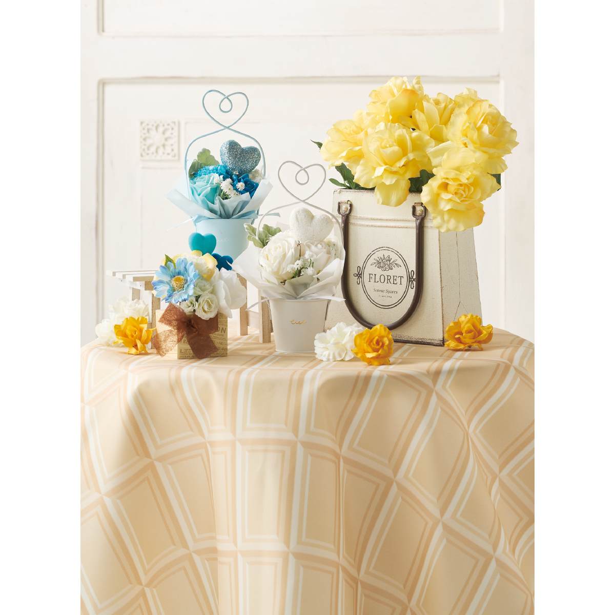 ★53-41-1-3 ハートブリキソープフラワー 高さ24cm(ブルー)