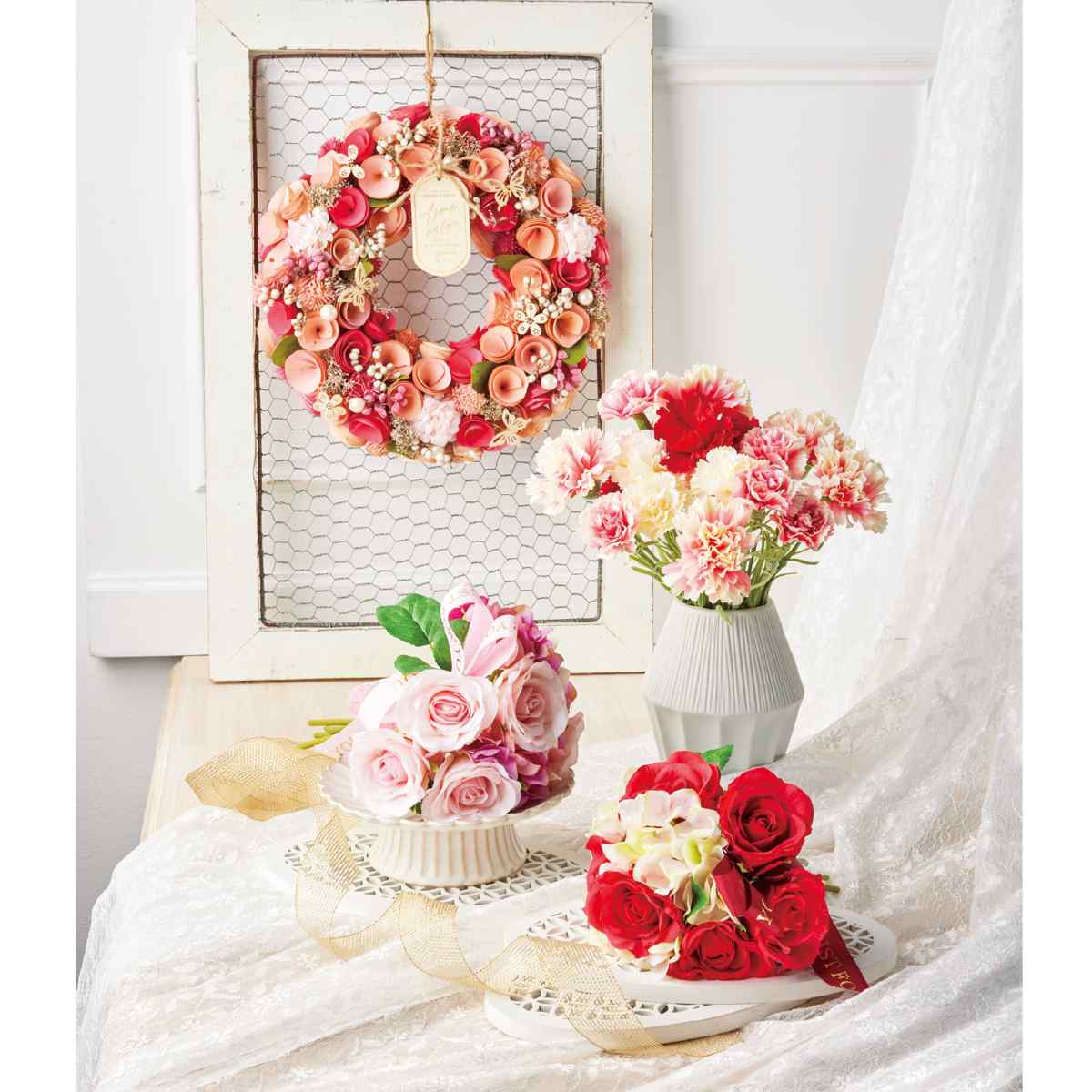 ★53-47-1-1 母の日ナチュラルリース(造花)小