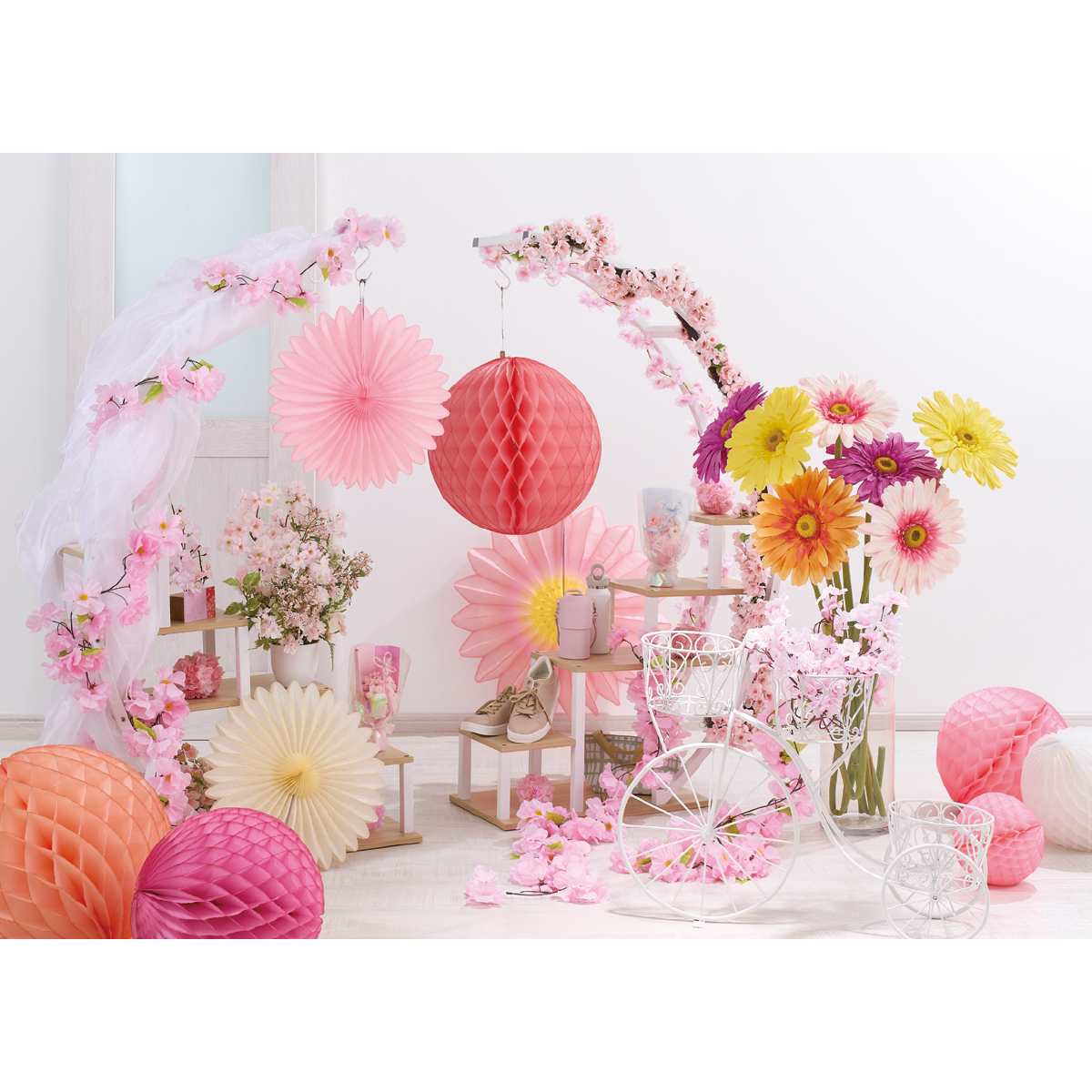 ★53-14-2-2 ハニカムラウンドペーパーファン44cm(ピンク)