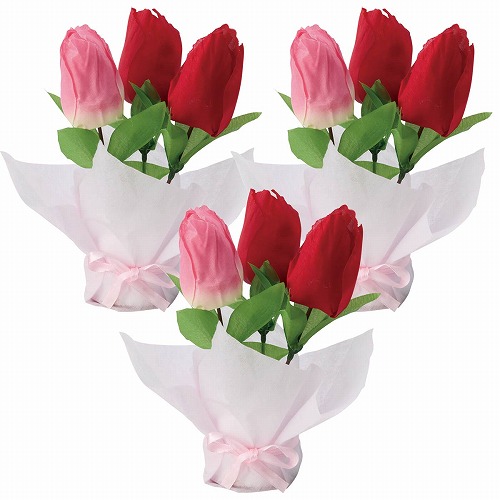 ★53-16-8-1 3個 チューリップ造花プチラップセット 高さ19cm(ピンク)