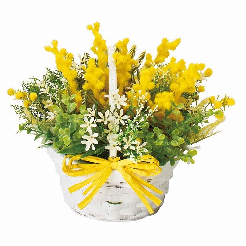 ★53-18-8-1 ミモザバスケット造花アレンジ