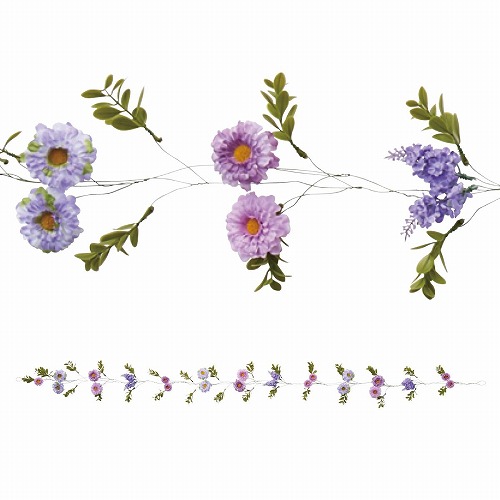 ★53-20-9-4 2本 フラワー造花ガーランドセット(パープル)
