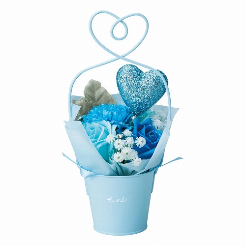 ★53-41-1-3 ハートブリキソープフラワー 高さ24cm(ブルー)