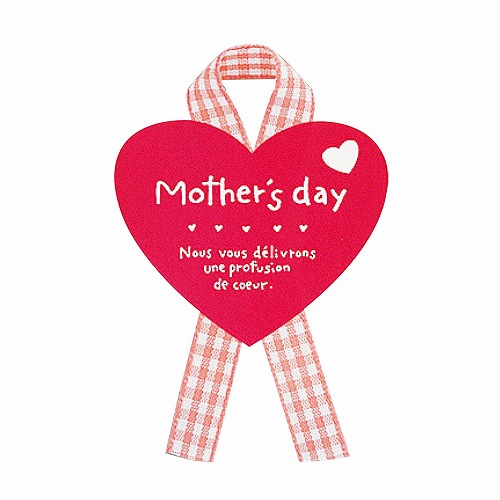 ★53-52-1-3 30枚 母の日リボン付きシール(チェックピンク)