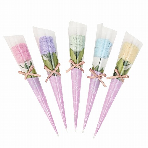 ★53-53-1-1 100個 ふんわりローズ花束タオルハンカチ