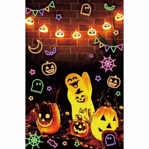 ★57-100-67-1 バックグラウンドシート ネオンハロウィン145x220cm