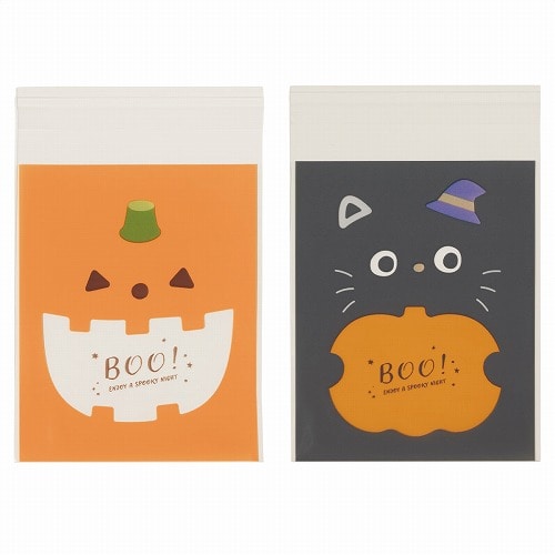 ★57-101-44-2 30枚 テープ付きクリアバッグ ハロウィン(かぼちゃ&くろねこ)