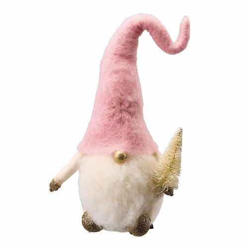 ★58-102-2-2 ウールトムテ 高さ21cmピンク