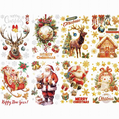 ★58-108-1-1 ウインドウステッカー シルバー&ゴールドクリスマス