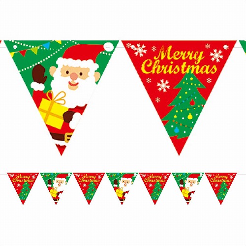 ★58-115-4-1 クリスマス三角フラッグガーランドサンタ&クリスマスツリー(7連)