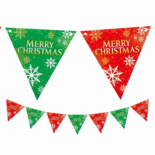 ★58-115-5-1 クリスマス三角フラッグガーランドクリスマススノー(7連)