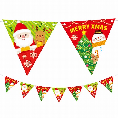 ★58-115-6-1 クリスマス三角フラッグガーランドハッピークリスマス(7連)