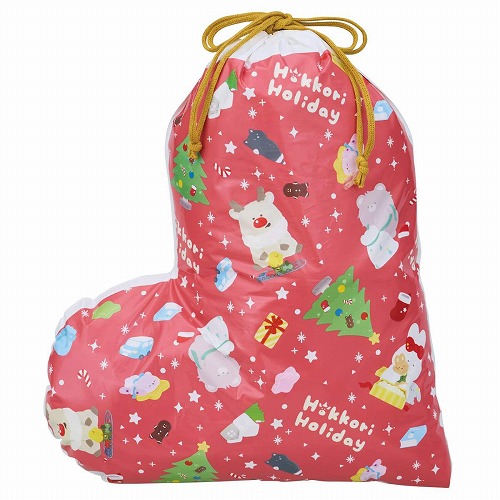 ★58-141-2-1 20枚 ブーツ型 巾着ギフトバッグ ほっこりホリデイ レッド