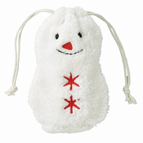 ★58-144-1-1 10枚 モコモコ巾着ギフトバッグ雪だるま