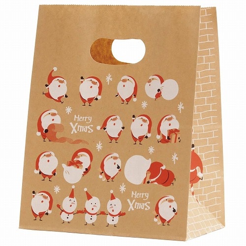 ★58-145-5-1 50枚 手提げ紙袋 豆サンタクラフト幅18×奥行10.5×高さ22.5cm