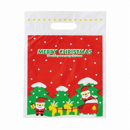 ★58-146-3-2 手提げポリ袋 ミニサンタ幅27×高さ36×底マチ6cm