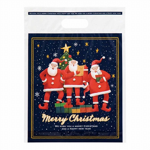 ★58-146-4-2 手提げポリ袋 ゆかいなクリスマス幅27×高さ36×底マチ6cm