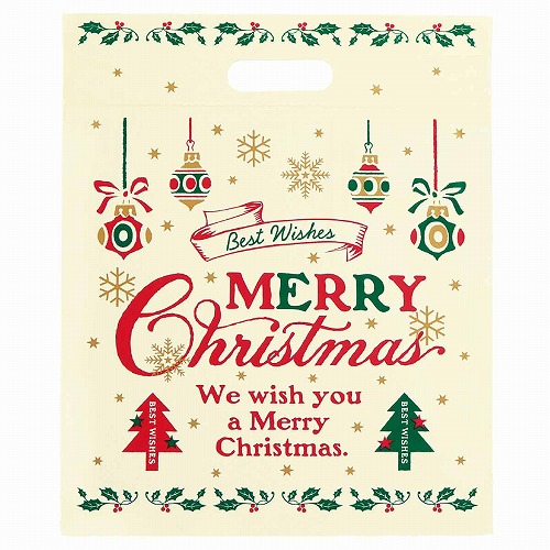 ★58-146-5-1 100枚 手提げポリ袋 クラシカルクリスマス 幅21×高さ28×底マチ4cm