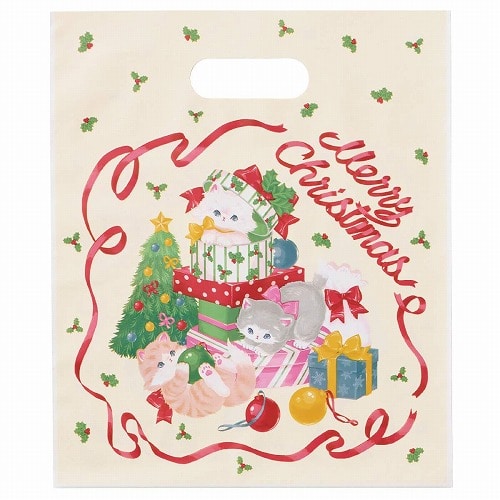 ★58-146-7-1 20枚 手提げポリ袋 ヴィンテージキャット 幅25×高さ30cm