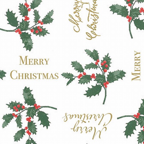 ★58-147-7-1 50枚 包装紙 クリスマス ヒイラギ 半裁