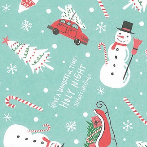 ★58-148-1-1 50枚 包装紙 ミントブルークリスマス半裁