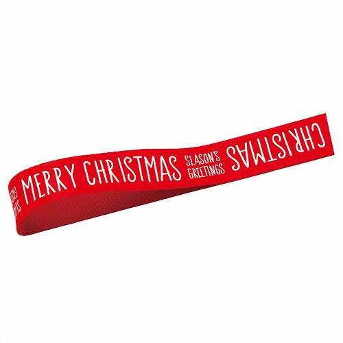 ★58-149-7-1 クリスマス プリントサテンリボン20m巻16mm幅 レッド