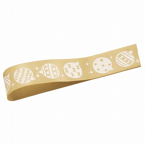 ★58-149-7-3 クリスマス プリントサテンリボン20m巻22mm幅 ゴールド