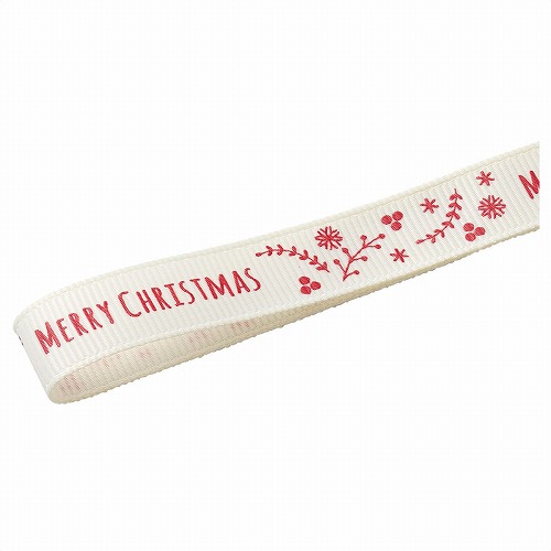 ★58-149-9-1 クリスマス ナチュラルグログランリボン13mm幅×29m巻 オフホワイト