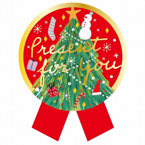 ★58-151-1-7 100枚 リボン型シールクリスマスベアラー