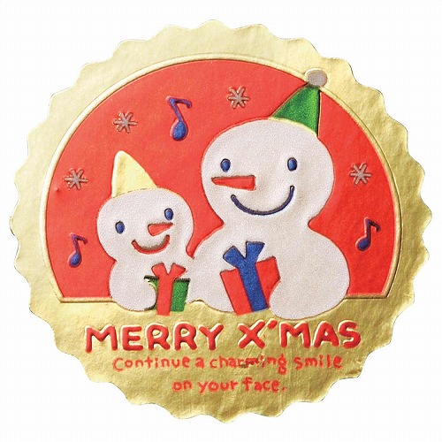 ★58-151-3-8 500枚 クリスマスギフトシール(ロールシール)スノーマン